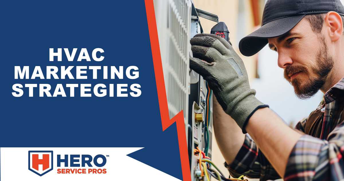 Image of a technician working on an outdoor air conditioning or heat pump unit, featuring Hero Service Pros and highlighting effective HVAC marketing strategies.
